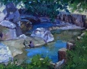 Original plein air oil painting "Turtles at the zoo" 6 x 8