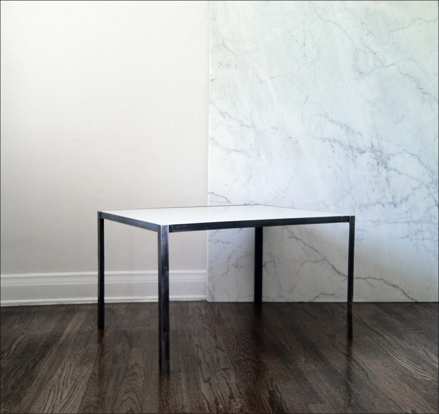 Salvaged Marble and Steel Insert Table