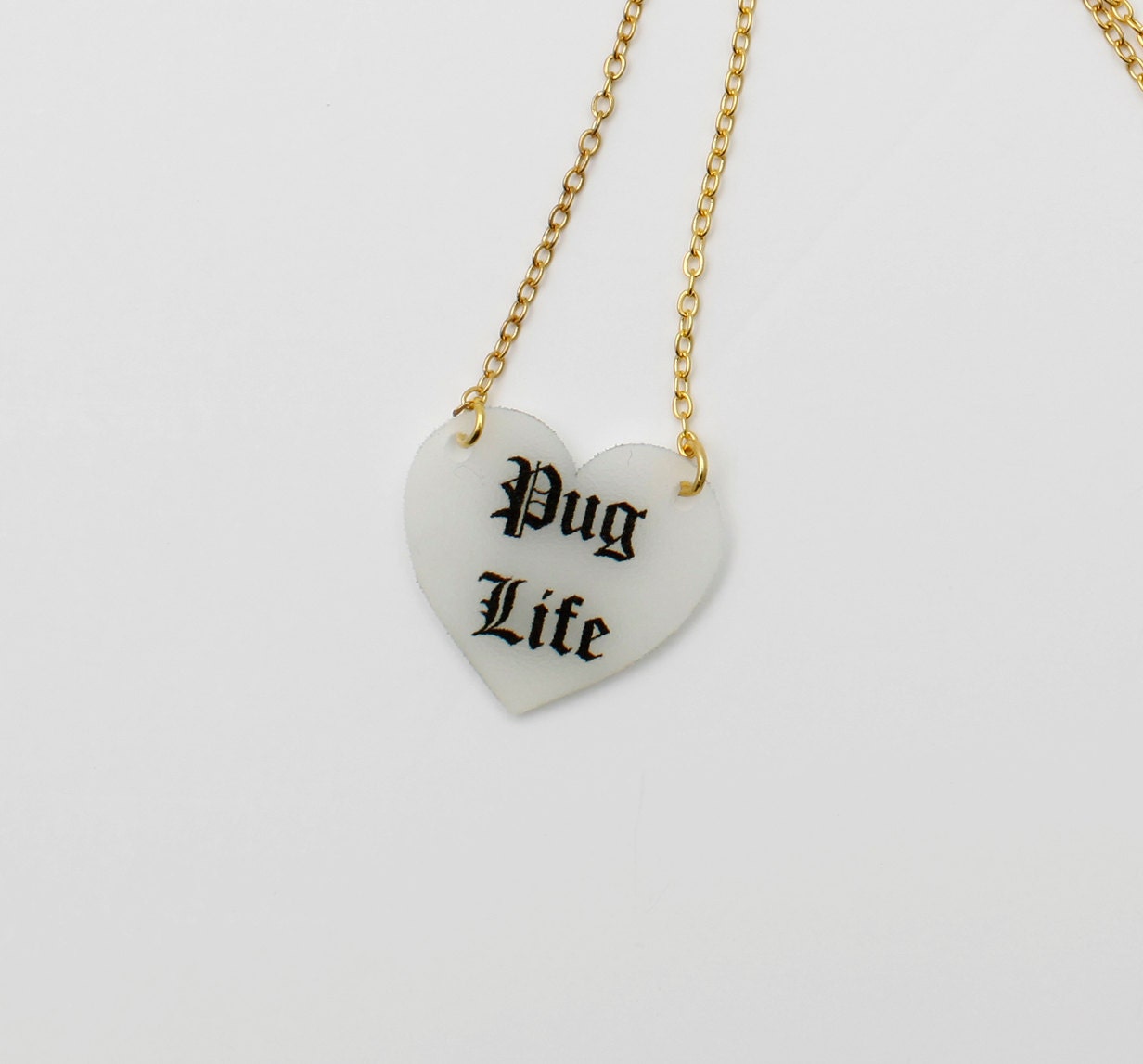 pug life heart charm necklace