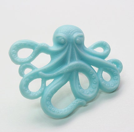 Blue Octopus Ring on Adjustable Band - Large Resin Octopus - paperpistolcharms