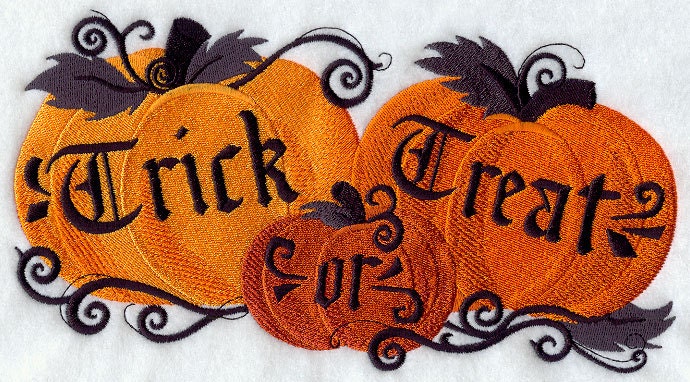 Trick or Treat Pumpkins - Embroidered Linen Kitchen Towel or Absorbent Flour Sack Towel