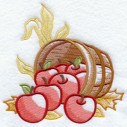 Autumn Apple Bushel - Embroidered Linen Kitchen / Tea Towel with YOUR CHOICE of Colored Border - EmbroideredbySue