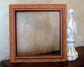 Maroon Antique Finish Picture Frame, Hand Painted Gold Trim, Home Spun Yarn.  Gold, Brown, Rust, Green and Blue, Southwestern