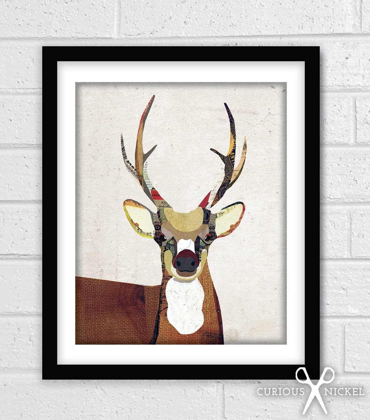 Deer Collage - Poster Print - Fine Art Collage Illustration Print - 8x10