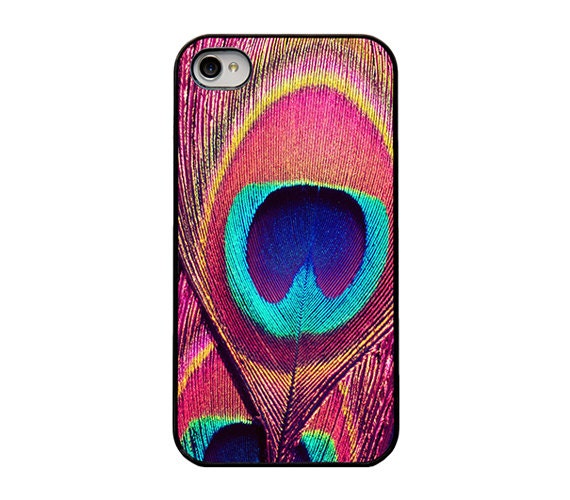 Peacock Iphone case - Iphone 4 4s and 5 cover - pink purple blue peacock feather - unique trendy girly iphone case - bright peacock