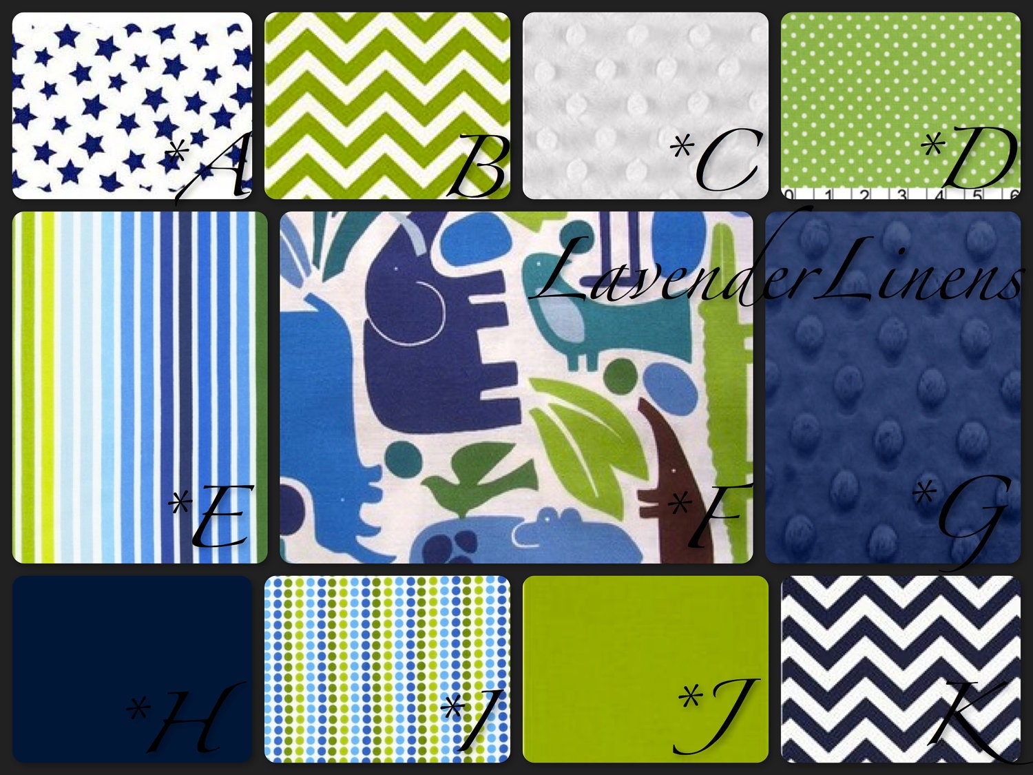 Crib bumper, crib skirt and crib sheet in Alexander Henry's 2D zoo