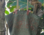 Sunflower Large Tote Bag - Vintage French Linen Canvas Carry All Beach Market Bag