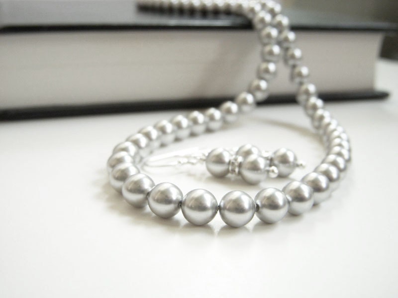 Gray Pearl Bridesmaid Jewelry Set - Grey Pearl Necklace Earrings - Gray White Ivory Pearls Bridal Wedding Jewelry