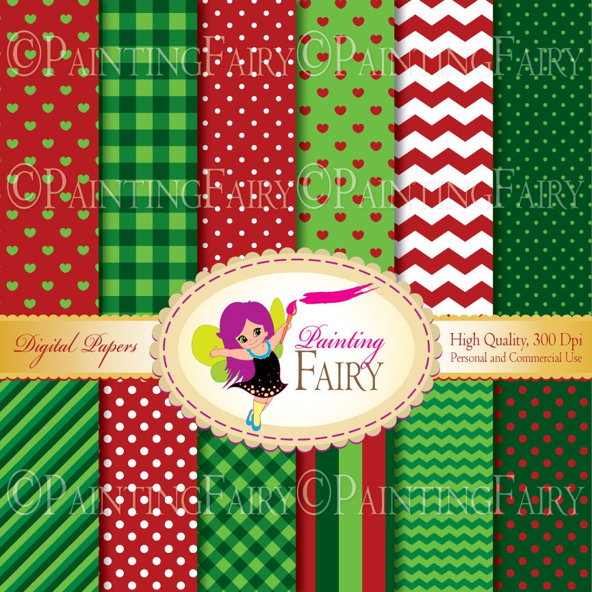 Xmas Christmas Digital Paper pack Red Green papers polka dots background Christmas chevron Xmas plaid digital wrapping paper pf00053-1