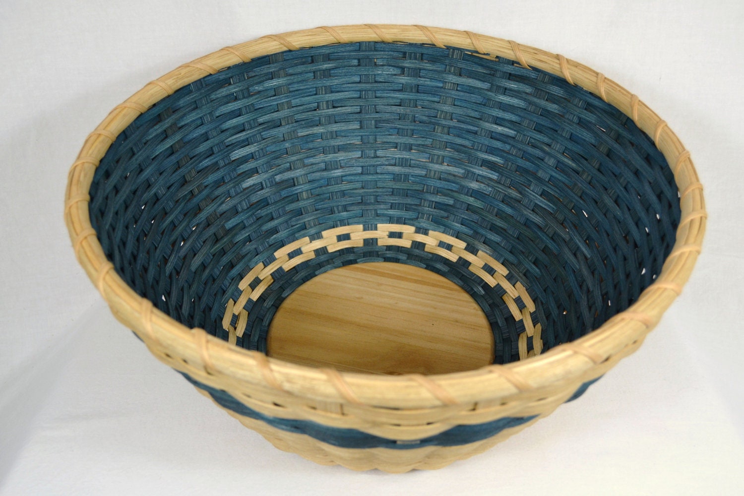 Double Walled Round Table Basket, Handmade Woven Reed or Wicker, Turquoise or Blue Spruce