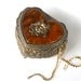 Vintage Heart Shaped Brass Tone Metal Jewelry Box Faux Tortoise Shell and Rose
