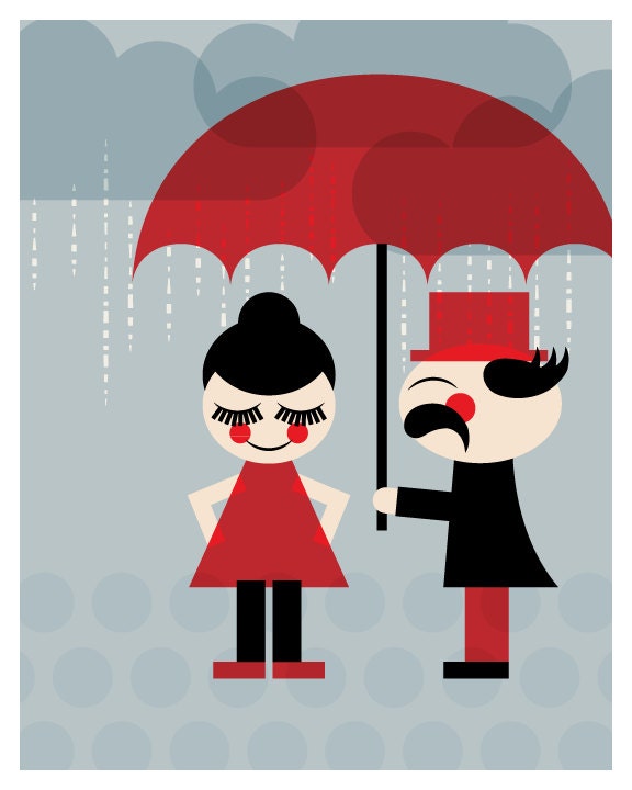 Courtship in the Rain - English Mid Century Inspired Couple