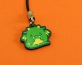 Cute Chubby Green Dragon Acrylic Charm - for cell phones, zipper pulls & key chains