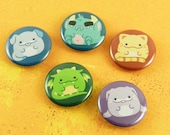 Cute Chibi Animal (Bunny, Dragon, Kitty & Puppy) and Monster Pin Back 1 Inch Buttons (1.00 EACH)