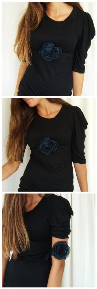 Hair Accessory Sash Belt Wrist Cuff Corsage Blue Black Organza Flower Womans Accessories by FairytaleFlower