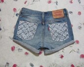 Make To Order - Vintage High Waist  White Lace Gold Cone Studded Cut Off Shorts