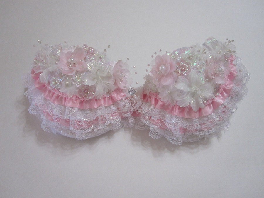 Pink pastel rave push up bra // lace // floral