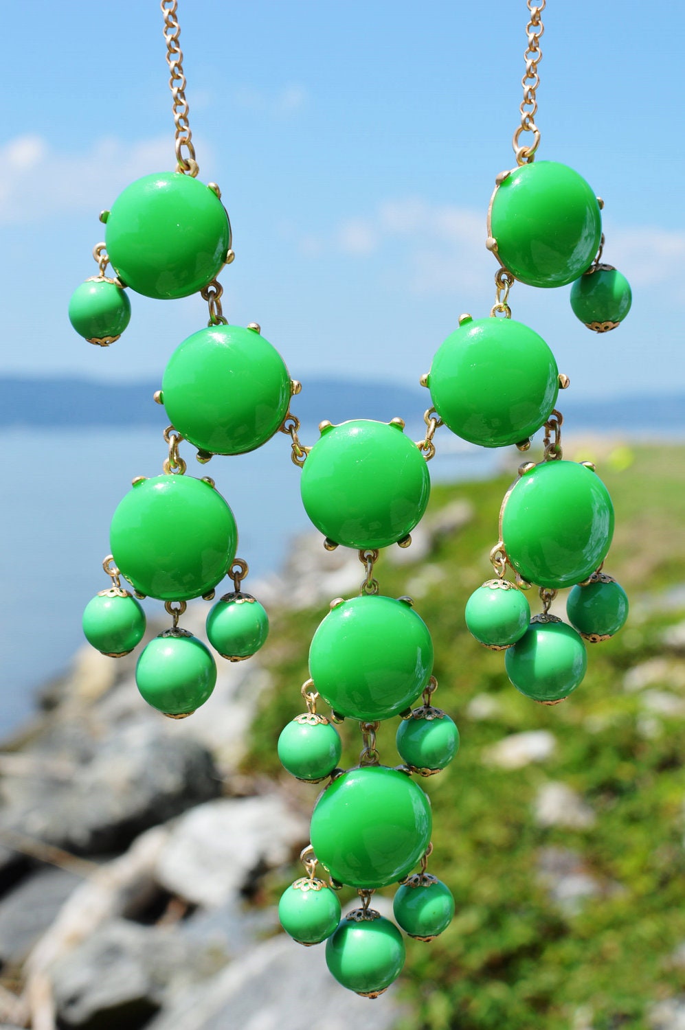 FREE NECKLACE SALE Bubble Bib Necklace- Bib Bubble Necklace Green
