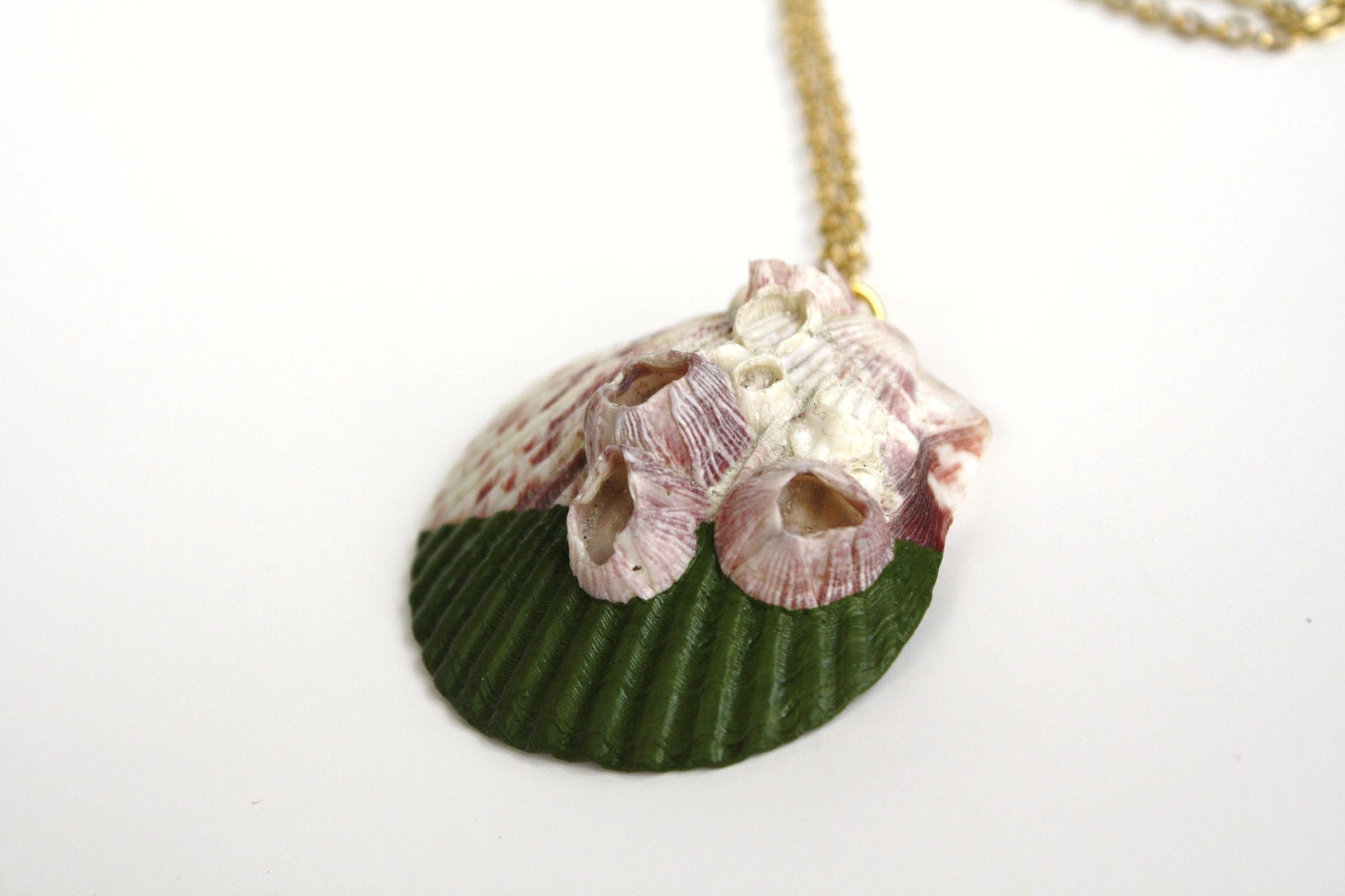 Sea Shell Necklace Pendant Necklace - Woodland Forest Green, Olive Green