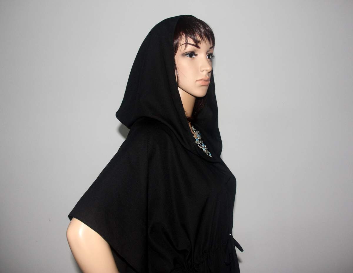 Hooded black kaftan, caftan, cotton sun dress, beach cover up, lounge wear, bohemian dress  FREE SIZE