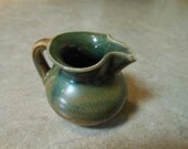 WJ GORDY POTTERY Miniature Pitcher Blue Green Glaze Etched Signature Vintage Georgia Hand Made Collectible