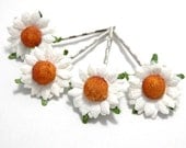Daisy Hair Clips - Four Sweet Daisies Fantasy Flower Bobby Pins Bridal Accessory Wedding Accessories