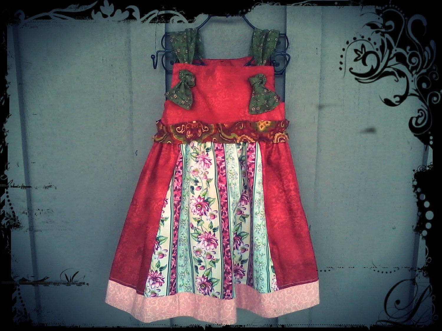 Candy Apple Red Knot Dress - Shabby Chic - Fall Floral