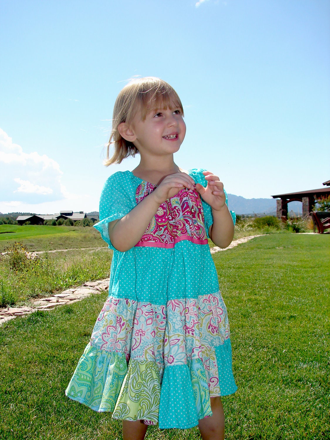 Blue and Purple Patchwork Twirl Dress
