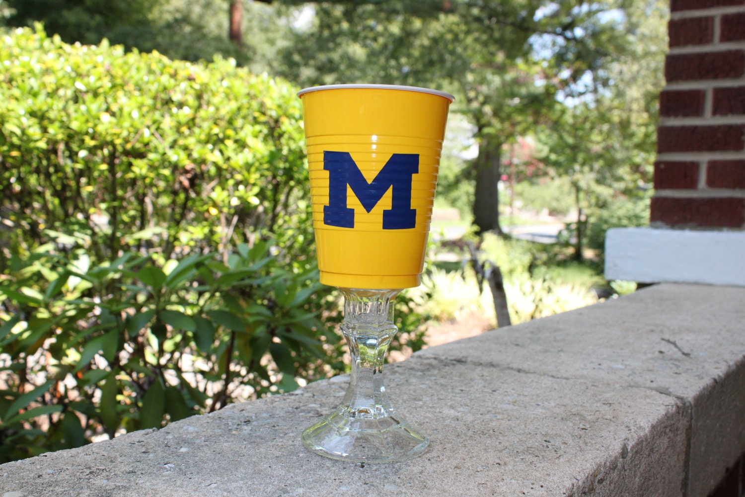 University of Michigan Yellow Solo Cup Wine Glass