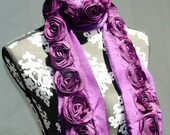 Scarf made of purple ruffled lace with fabric roses wrap pashmina victorian romantic Valentine