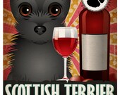 Scottish Terrier Drinking Dogs Original Art Poster Print - Personalized Dog Art -11x14- Customize with Your Dog's Name - Dogs Incorporated
