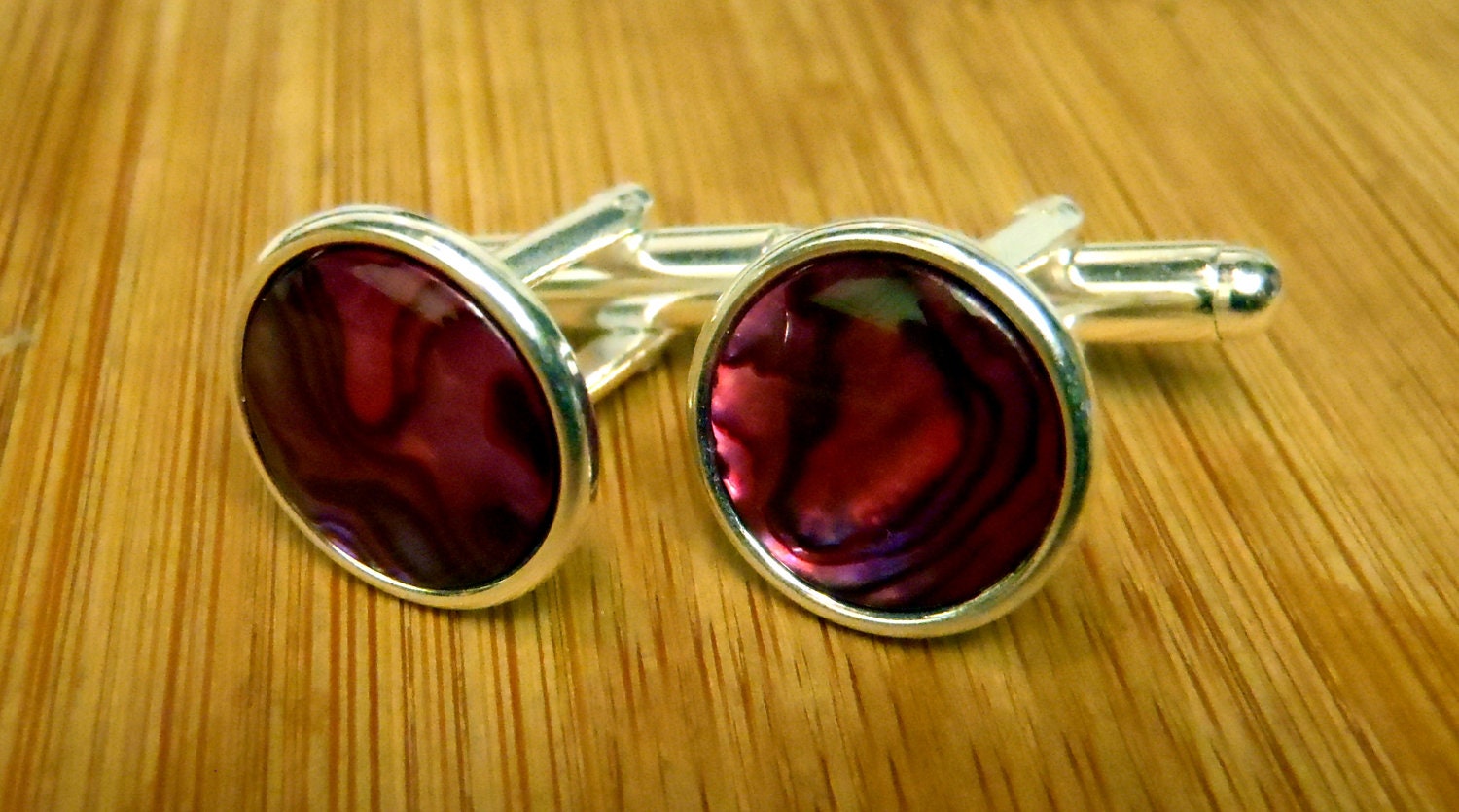 New Zealand Pink Paua Shell Merced Cuff Links / 1 Pair / Groom / Groomsmen / Best Man Gift Cufflinks