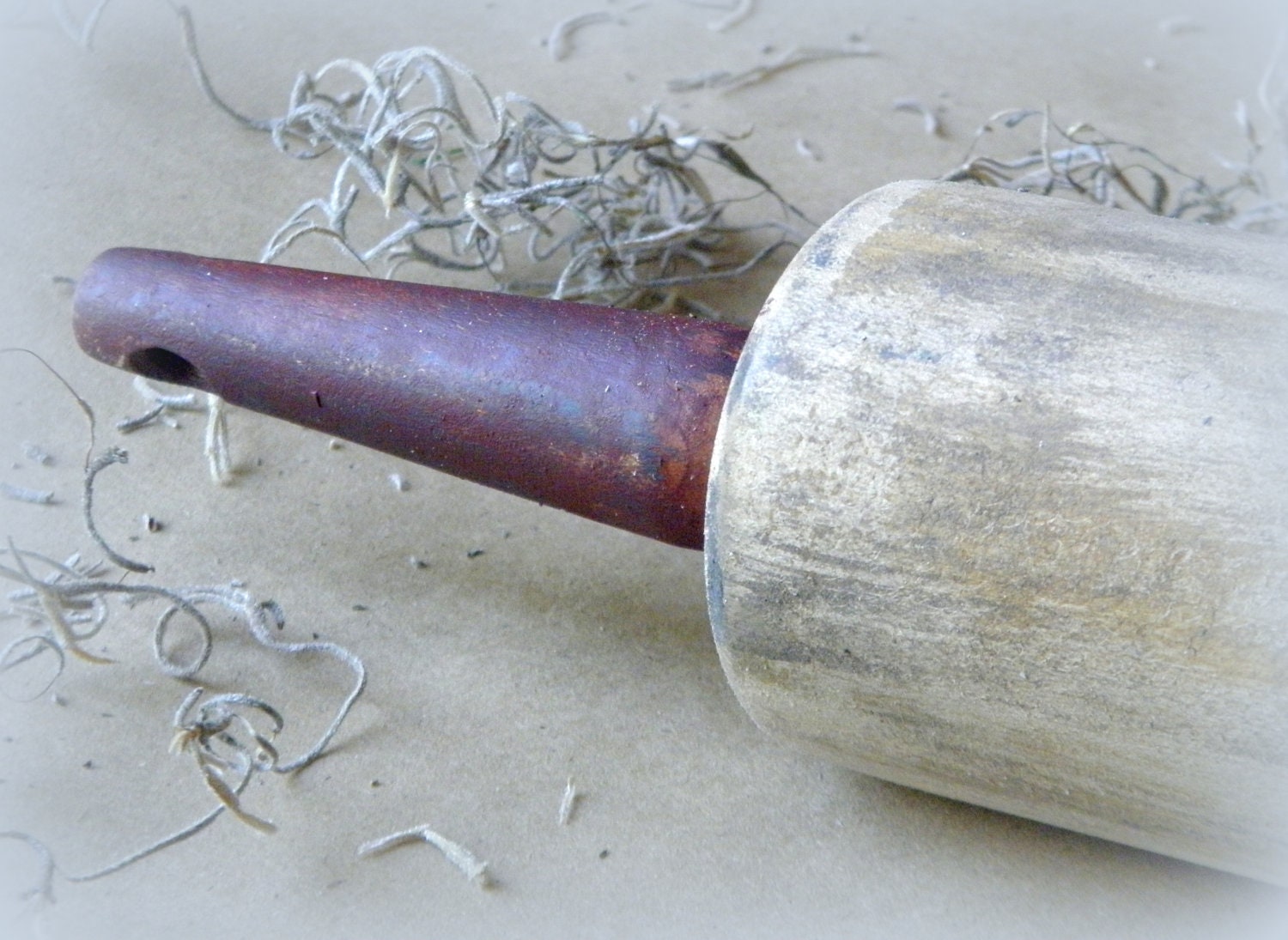 Farmhouse Primitive style Wooden Rolling Pin Aged Barnwood Appearance Red pointed handles