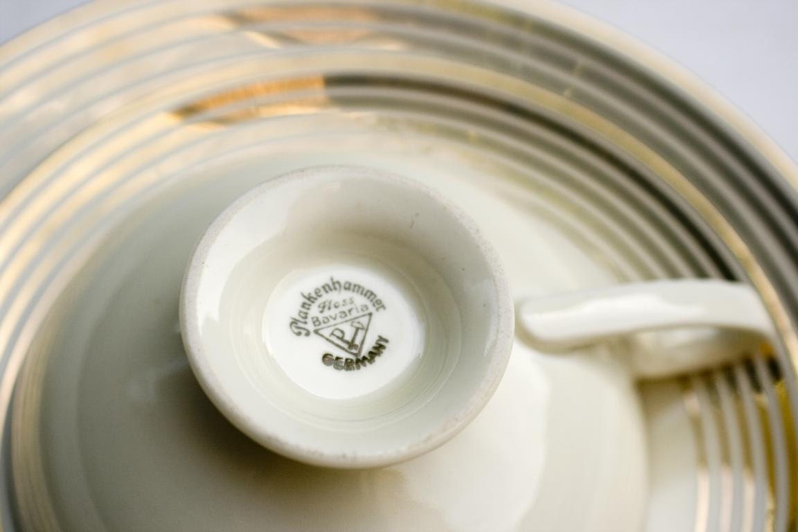 RESERVED for Erin Meez Vintage Circa 1950s Teacup and Saucer Trio Set Gild Stripes on Cream