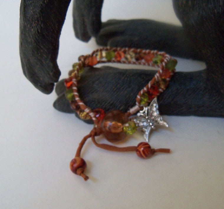 Chez glass and silk cord wrapped bracelet