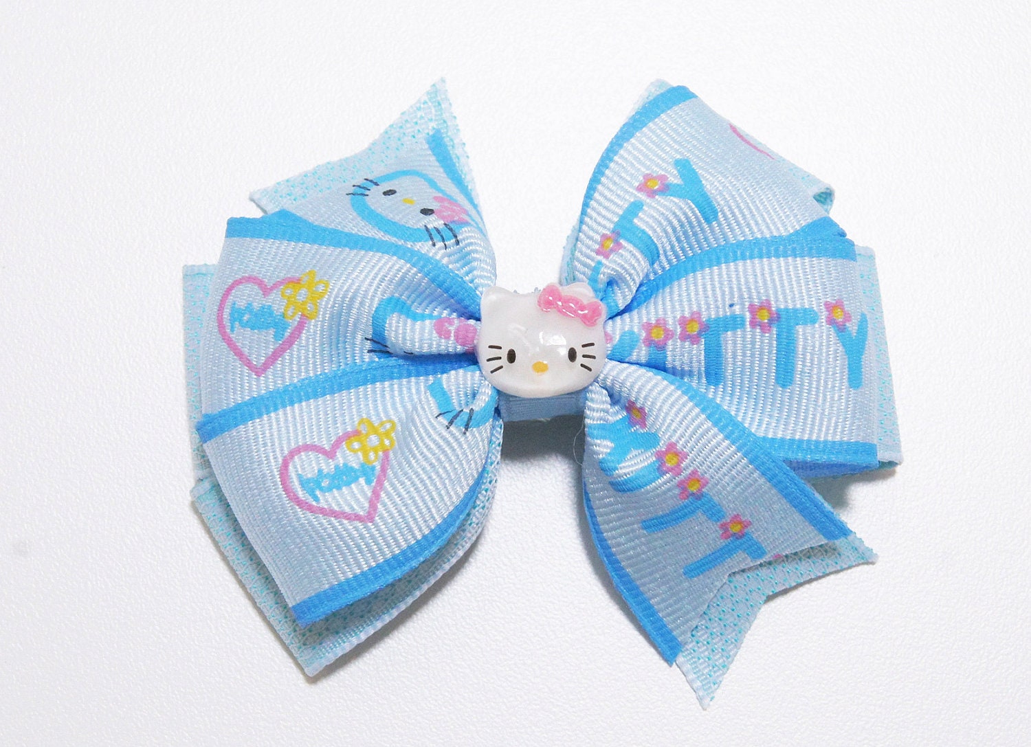Store Closing Sale-Double Layer Pinwheel Hello Kitty Hairbow-Light Blue-Hello Kitty Resin Center-Girls Hairclip