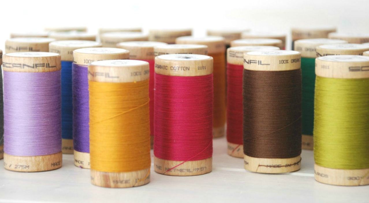 5 Spools - Mix and Match - Organic Cotton Thread - GOTS - 300 Yards Wooden Spool  - Choose 5 Colors