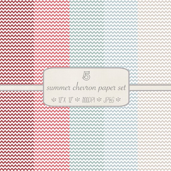 Patterned Digital Paper Pack // Summer Chevron // 5 pieces // jpeg files // 300 DPI // Instant Download Il_570xn