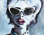 Fashion Illustration print from original watercolour, pen and ink fashion Illustration of girl in glasses, 60s style, by Helen Simms
