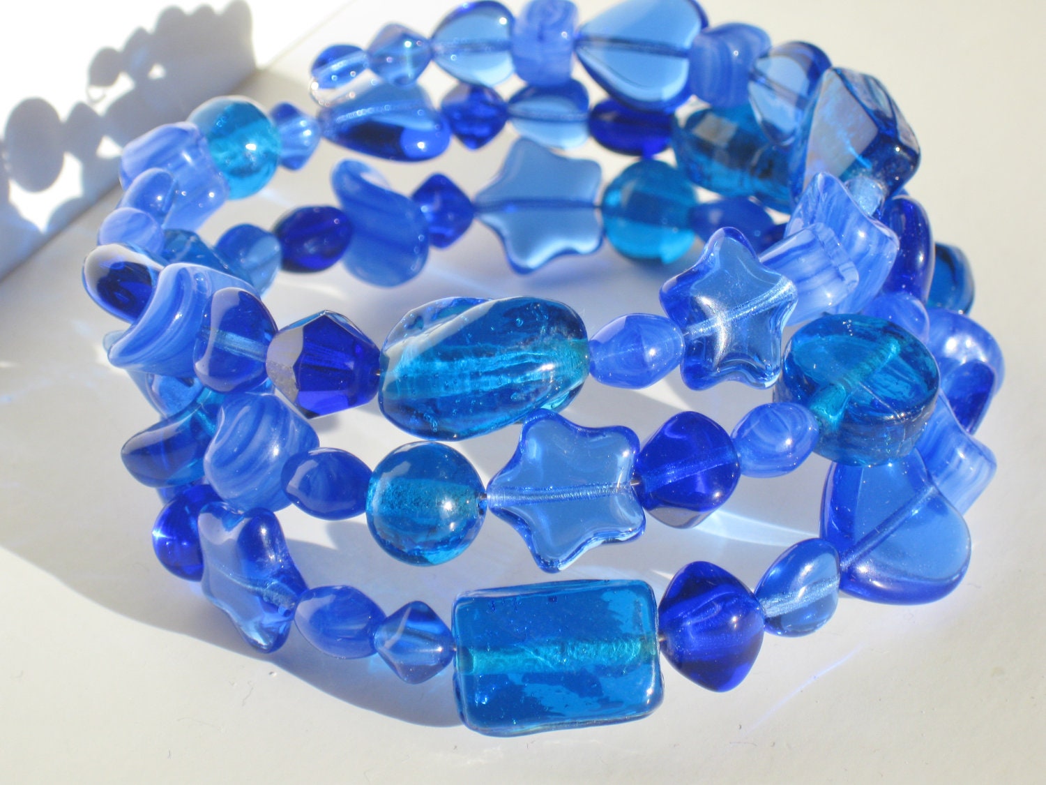 Czech Glass Memory wire Wrap Bracelet. Graduation Gift. Blue beadwork cuff bangle bracelet. Handcrafted Jewelry.