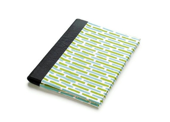 Quarter Leather Jotter - First Anniversary Handbound Journal - Green & Teal Design with Black Leather
