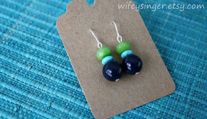 earrings: midnight navy and apple jade with turquoise