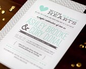 Wedding Invitation SET -- Chevron "Modern Love Story" -- 50 Invites, RSVP Postcards and Bellybands