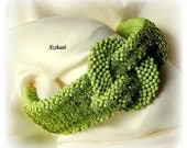 Beaded green bracelet, unique fall fashion, fall color, OOAK