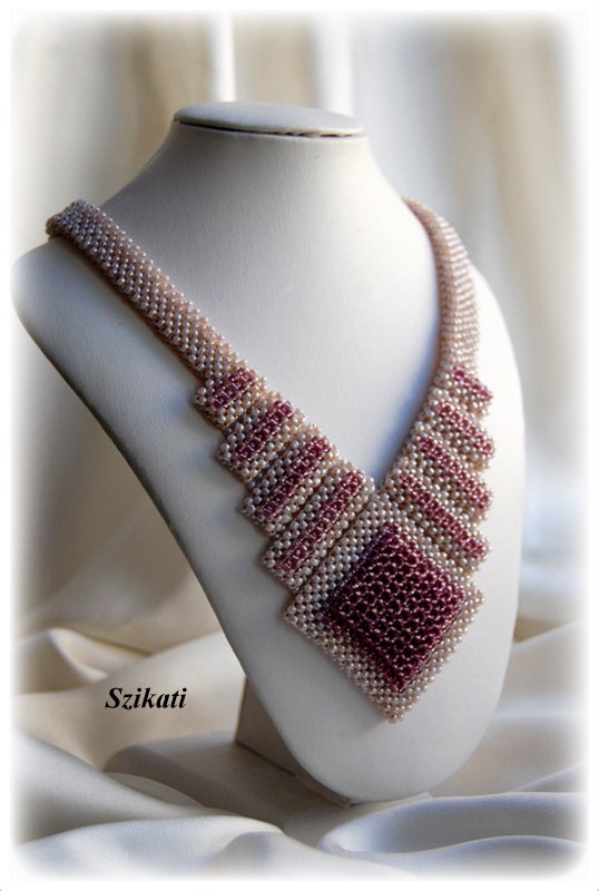 Beaded beige & eggplant necklace, seed bead jewelry, OOAK jewelry, beaded jewelry, beaded necklace, seed bead necklace, elegant necklace