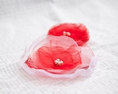 SALE Flower supplies/ Christmas red fabric flowers supplies/ headband or clip handmade flowers supplies/ red flowers set of two
