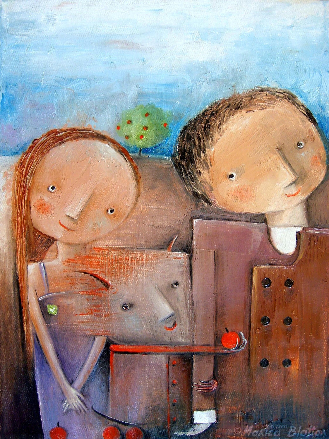 Print of oil painting on canvas by MONICA BLATTON "In Search Of Second Half" & other, signed by the artist, pop art, fine art, surrealism