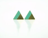 Minimalist Geometric Triangle Stud Earrings- Seafoam Mint Green Hand Dyed Modern Brass Jewelry