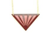 Reversible Geometric Diamond Pyramid Triangle Necklace - Dusty Pink and Oxblood Red Hand Painted Modern Brass Jewelry  - Gold Plated Chain