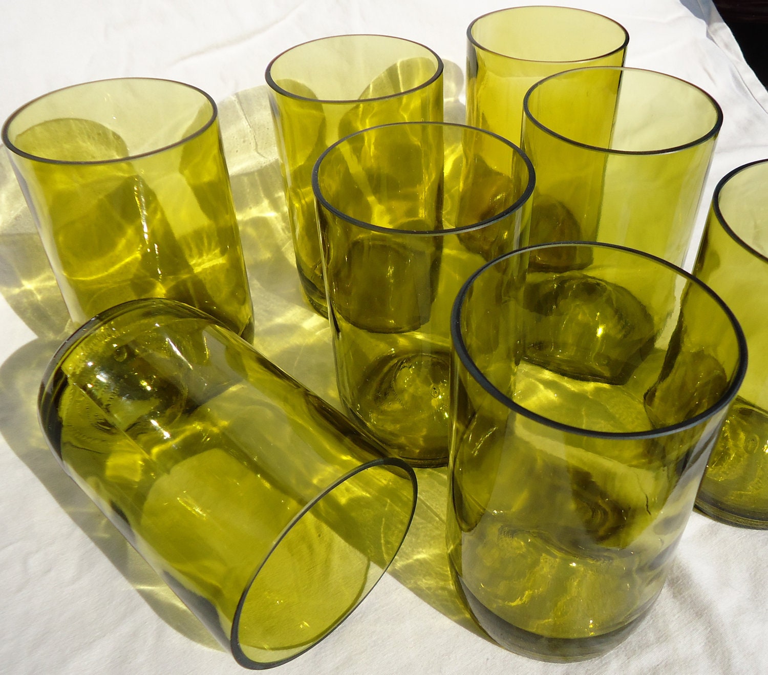 Upcycled Wine Bottle Glasses made from Recycled Yellow Wine Bottles 12oz Set of 4
